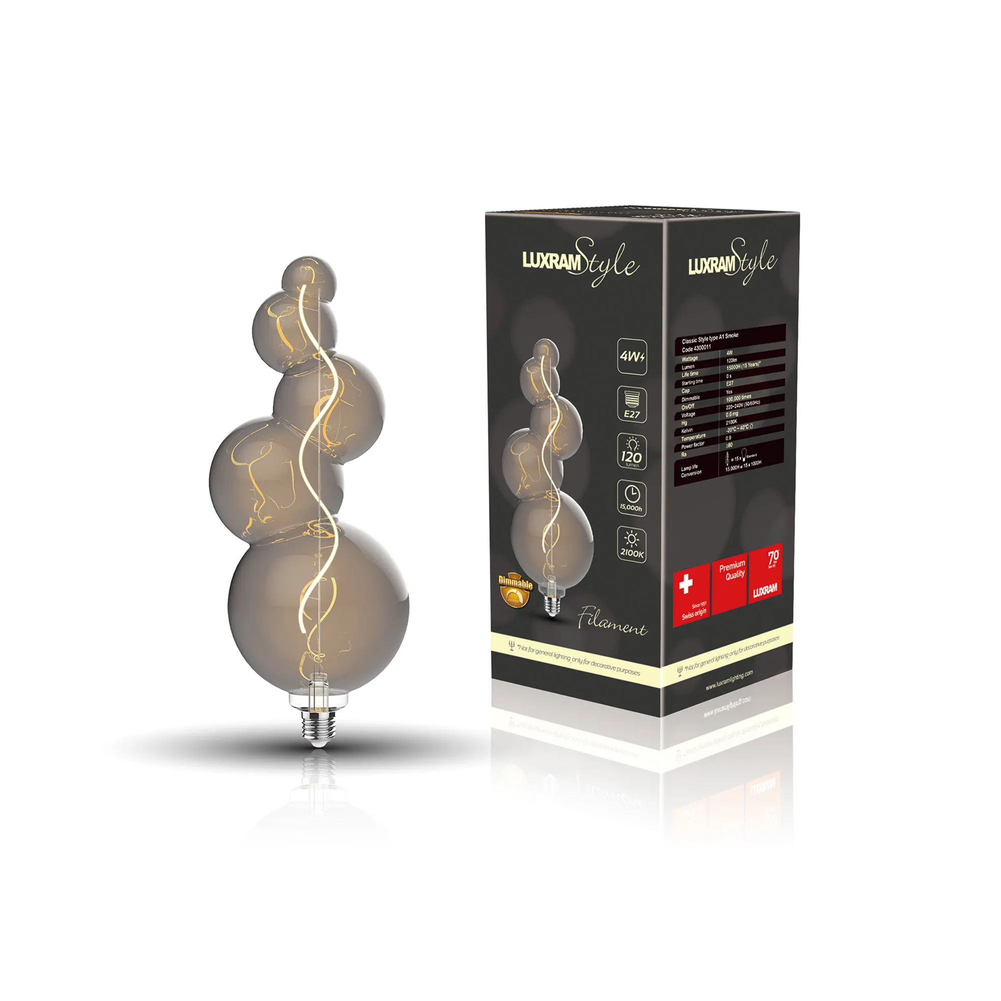 Classic Style LED Type A1 E27 Dimmable 4W 2100K 120lm 4300011  Luxram Classic Style